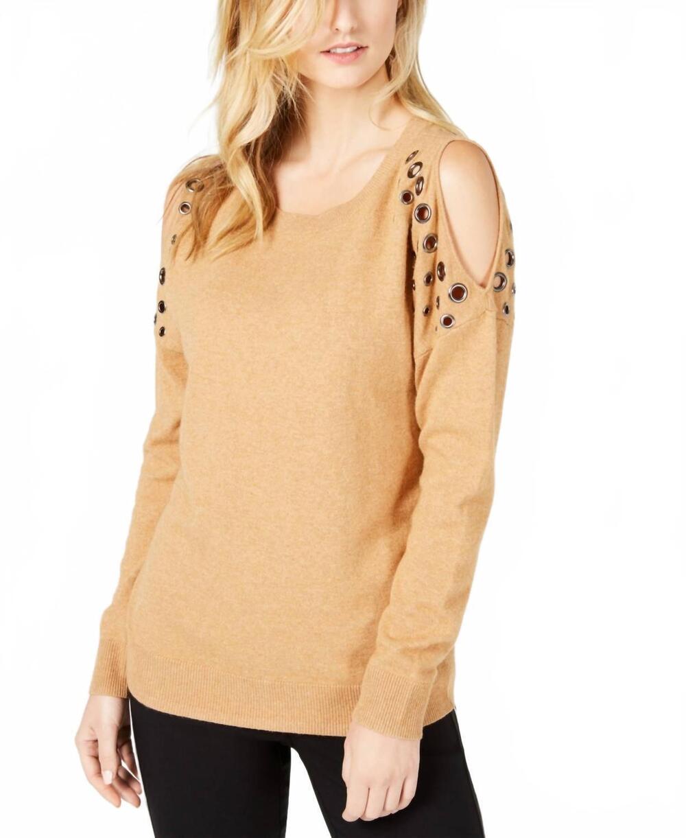 NEW I.N.C. INTERNATIONAL CONCEPTS embellished cold shoulder sweater in heather g
